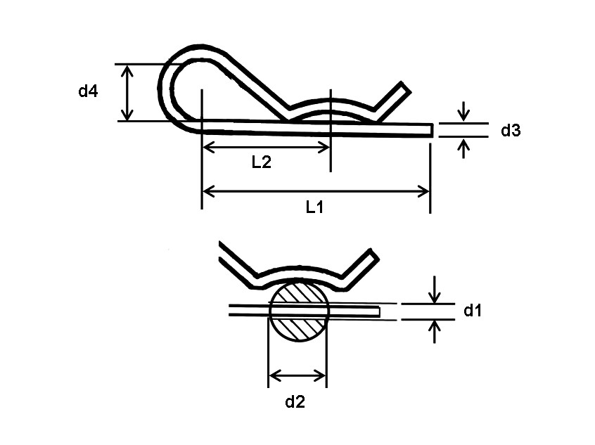 Stainless Steel R-Clip line drawing Stainless Steel R-Clip